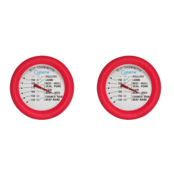 2x Cuisena Round Stainless Steel Meat Thermometer w/ Silicone Baking/Cooking Red