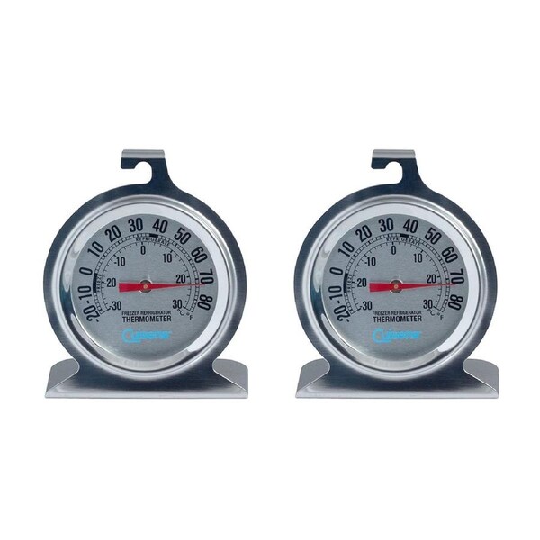 2x Cuisena Stainless Steel Fridge & Freezer Thermometer Temperature Round Silver