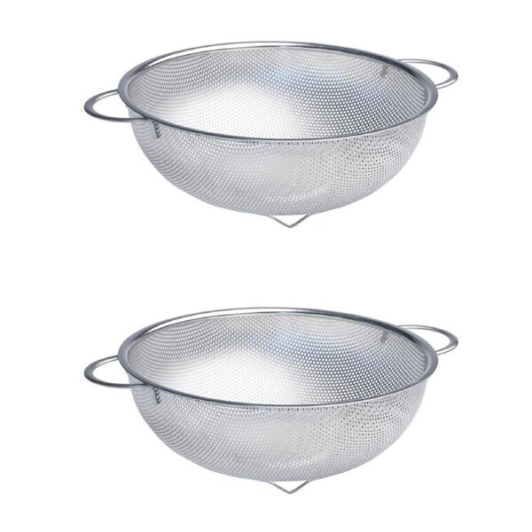 2x Cuisena Perforated 25cm Stainless Steel Colander Strainer Basket w/Handle SLV