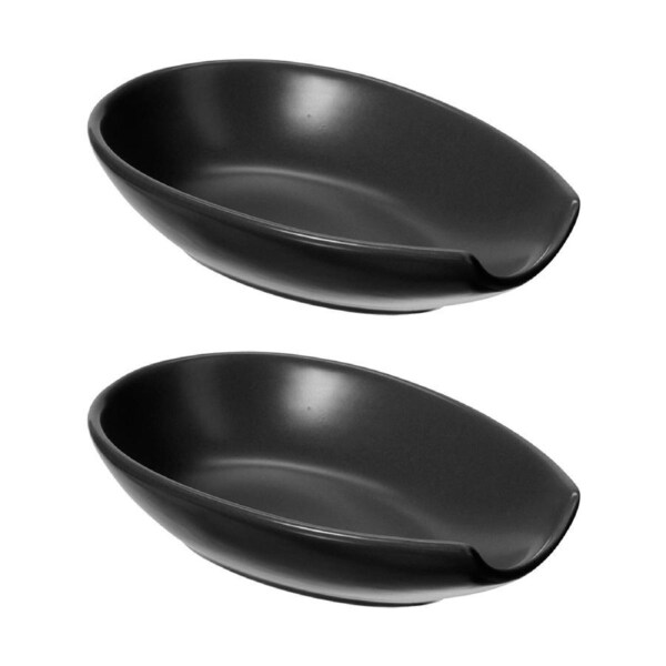 2x Oggi Spooner 13cm Ceramic Spoon Rest Utensil Holder Home/Kitchen Cooking BLK
