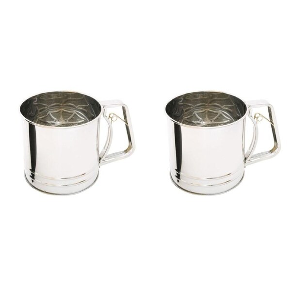 2x Cuisena Baking Stainless Steel 5-Cup 1.25L Flour Sifter w/ Squeeze Handle SLV