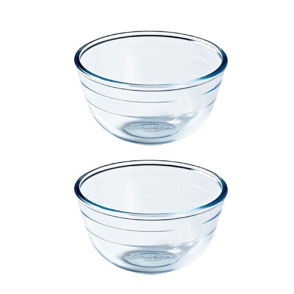 2x O Cuisine 17cm/1L Glass Mixing Bowl Dish Round Kitchen Baking Cookware Clear