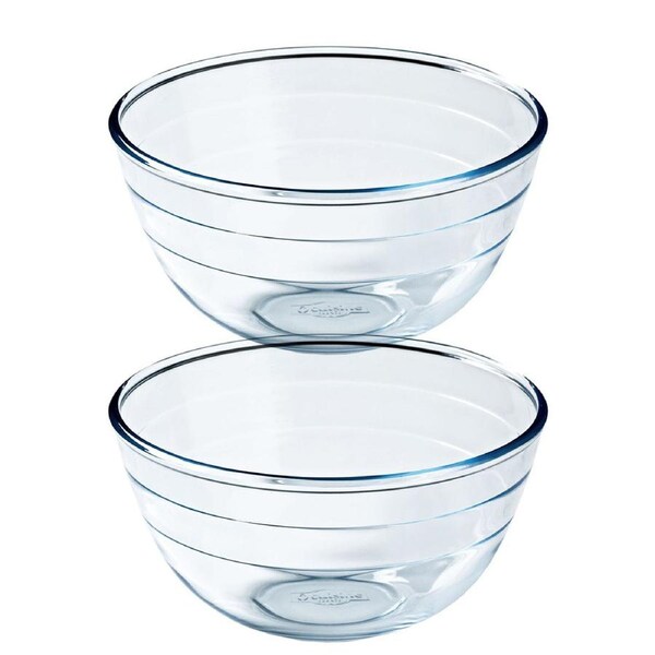 2x O Cuisine 21cm/2L Glass Mixing Bowl Dish Round Kitchen Baking Cookware Clear