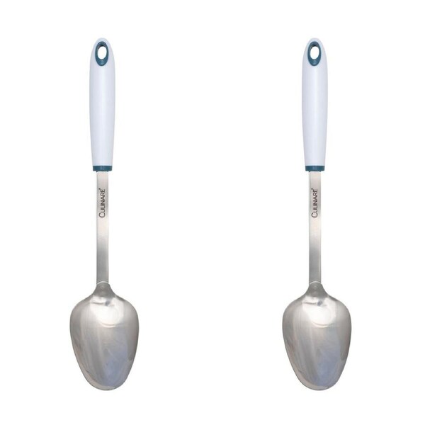 2x Culinare Bio Plastics 33cm Stainless Steel Solid Spoon Cooking Utensil White
