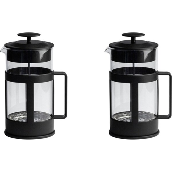 2x Euroline 1L Tea/Coffee Glass Plunger French Press Latte Maker/Brewer Pot BLK