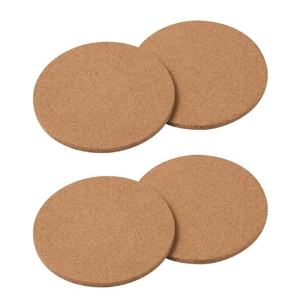 4pc Cuisena Round 18cm Cork Trivets Set Heat-Resistant Table Protector Mat Brown