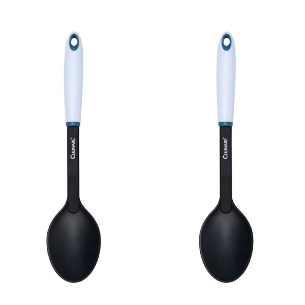 2x Culinare Bio Plastics 32cm Nylon Solid Spoon Kitchen Cooking Utensil White