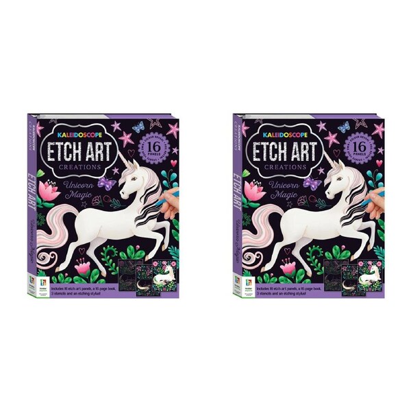 2x Kaleidoscope Etch Art Creations Unicorn Magic Colour Reveal Book Kids 6-12y