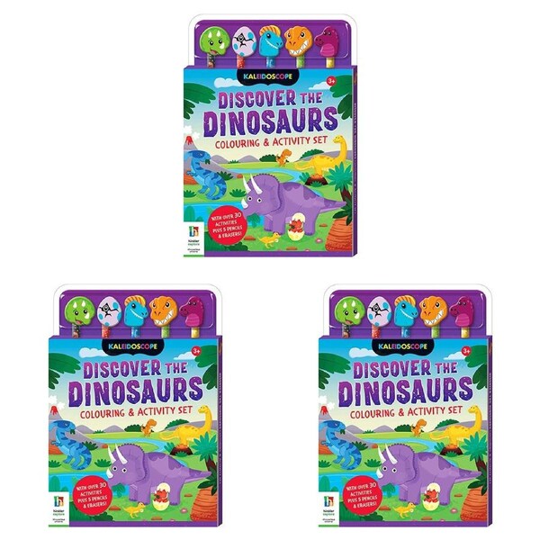 3x Kaleidoscope Discover The Dinosaurs Colouring & Activity Draw Art Set Kids 3+