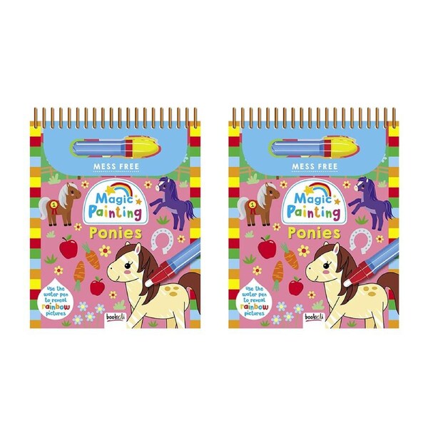 2x Bookoli Mess Free Magic Painting Ponies Activity Book w/ Water Pen Kids 4-6y