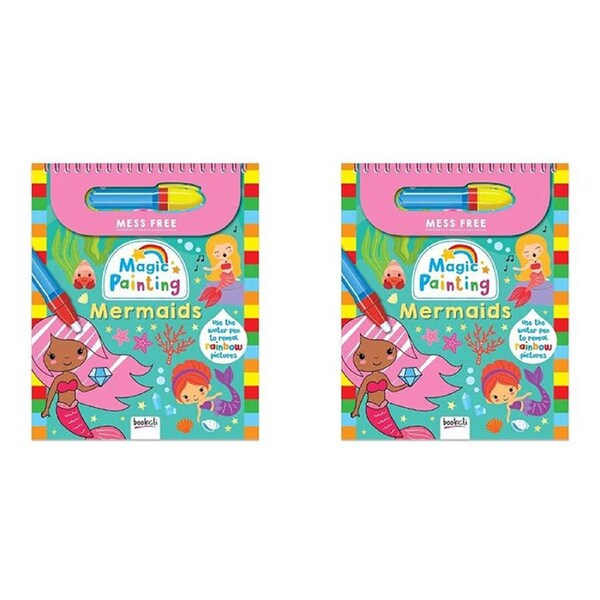 2x Bookoli Mess Free Magic Painting Mermaids Activity Book w/Water Pen Kids 4-6y