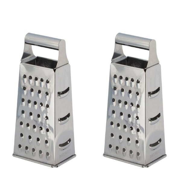 2x Cuisena 4-Sided Stainless Steel Box Grater Coarse/Fine Slicing Zester Silver