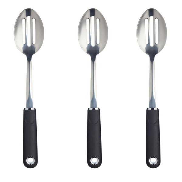 3x Mastercraft Soft Grip 34cm Stainless Steel Slotted Spoon Cooking Utensil BLK