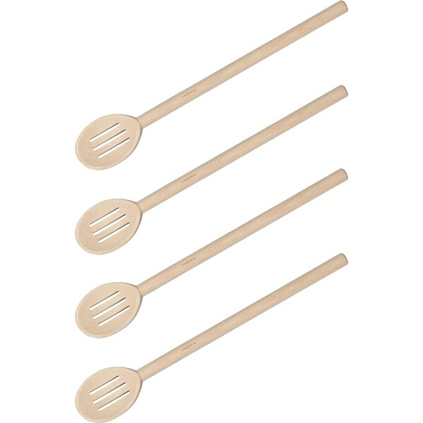 4x Euroline 30cm Wooden Slotted Spoon Kitchen Stirring Cooking Utensil Beige