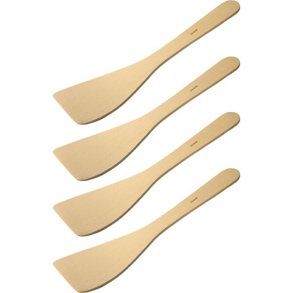 4x Euroline 30cm Wooden Curved Spatula Kitchen Frying Food Cooking Utensil Beige