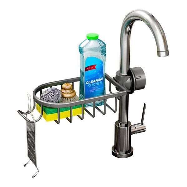 SOGA Dark Grey Single Kitchen Sink Organiser Faucet Soap Sponge Caddy Rack Storage Drainer