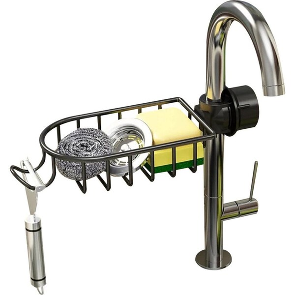 SOGA Black Single Kitchen Sink Organiser Faucet Soap Sponge Caddy Rack Storage Drainer