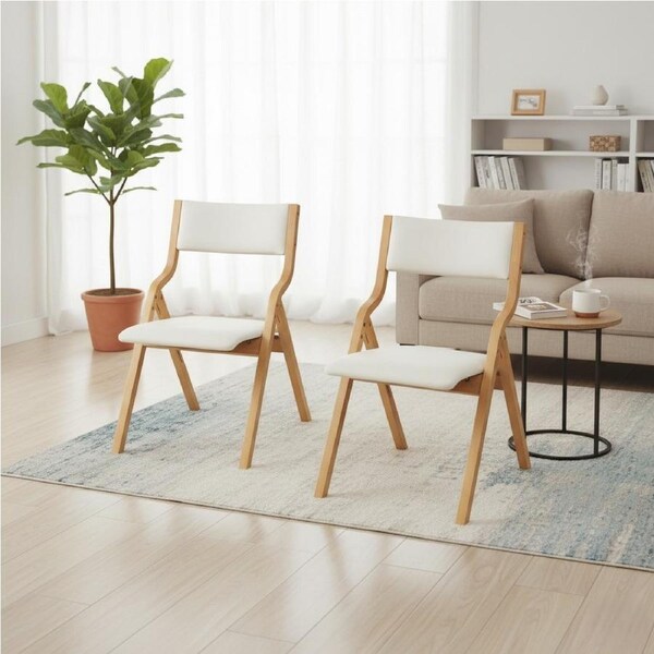 1 Set of 2 Levede Vintage Foldable Dining Chairs - Beige