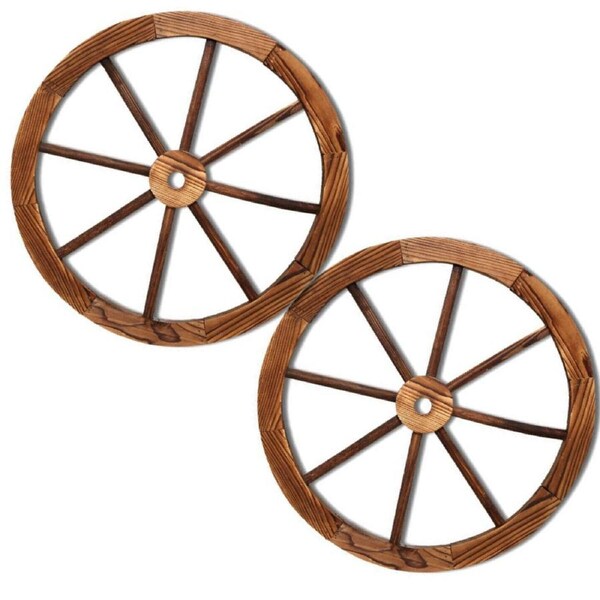 X2 Large Wooden Wagon Wheel Timber Garden Outdoor Decor Wall Feature 60cm