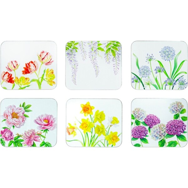 6pc Ashdene Botanical Symphony Floral 11cm Cork Coaster Square Table Protector