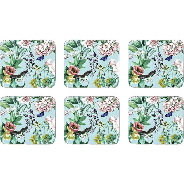 6pc Ashdene Romantic Garden Floral 11cm Cork Coaster Square Table Protector Pad