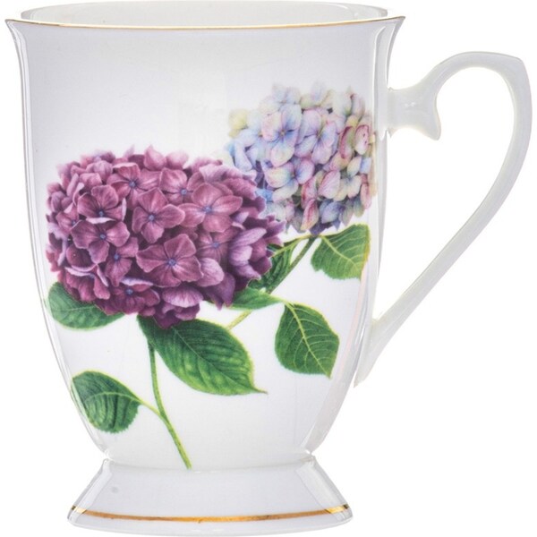 Ashdene Botanical Symphony 320ml Footed Coffee Mug Cup Fine Bone China Hydrangea