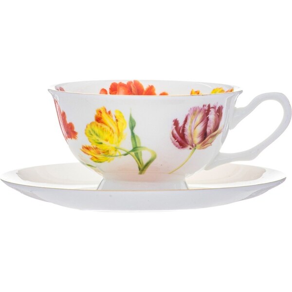 2pc Ashdene Botanical Symphony 220ml Cup & Saucer Fine Bone China Parrot Tulip