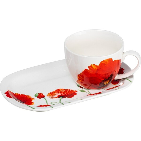2pc Ashdene Red Poppies Floral 400ml Mug & Plate Set New Bone China Tableware