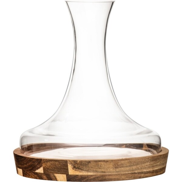 Tempa Harvey 1.6L Glass Wine Decanter Bottle Container w/ Acacia Wood Holder CLR