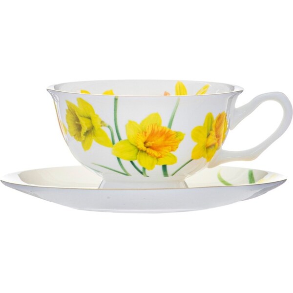 2pc Ashdene Botanical Symphony 220ml Cup & Saucer Set Fine Bone China Daffodil