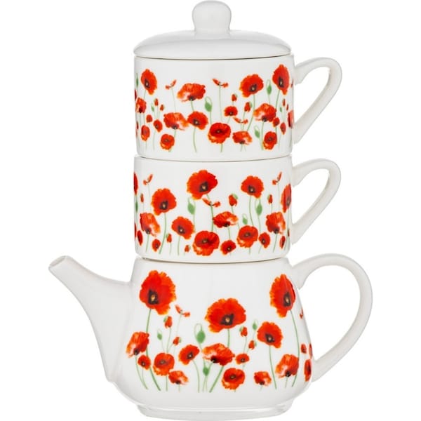 Ashdene Red Poppies New Bone China 400ml Tea For Two Teapot w/ 200ml Mug Cup Set