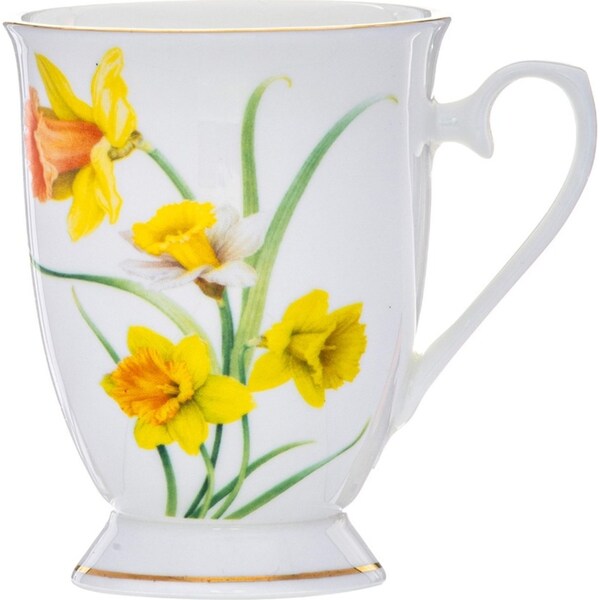 Ashdene Botanical Symphony 320ml Footed Coffee Mug Cup Fine Bone China Daffodil