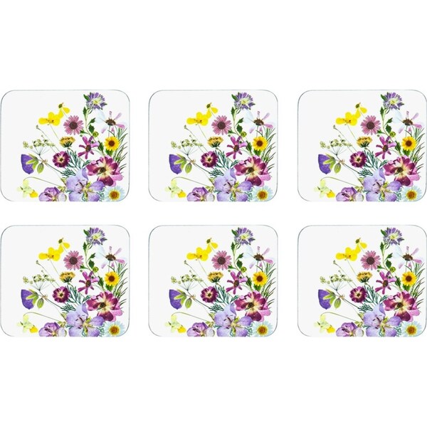 6pc Ashdene Pressed Flowers Floral 11cm Cork Coaster Square Table Protector Pad