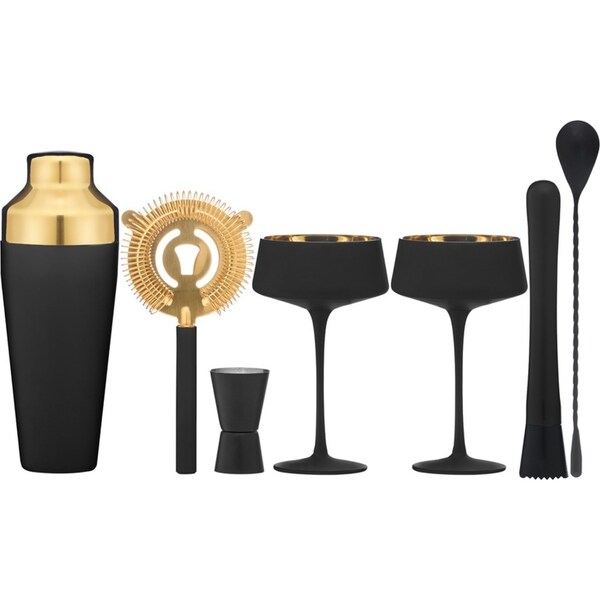 7pc Tempa Tiffany Stainless Steel Ultimate Cocktail Set Shaker/Coupe/Jigger BLK