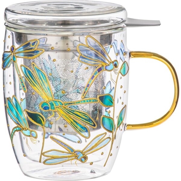 3pc Ashdene Natures Keepers 350ml Double Walled Mug Cup w/ SS Infuser Dragonfly