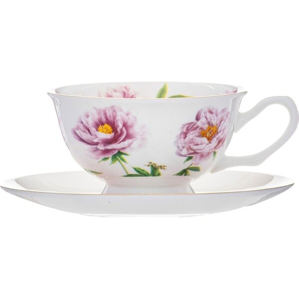 2pc Ashdene Botanical Symphony 220ml Cup & Saucer Set Fine Bone China Peony