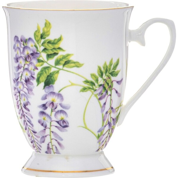 Ashdene Botanical Symphony 320ml Footed Coffee Mug Cup Fine Bone China Wisteria