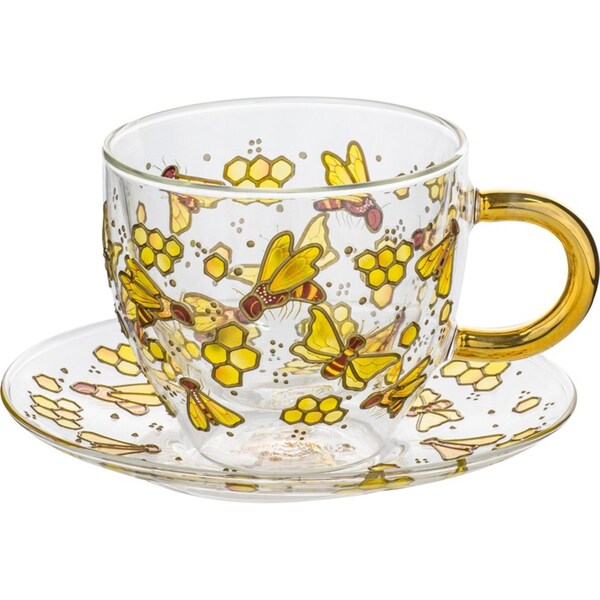 Ashdene Natures Keepers Double Walled 350ml Glass Tea Coffee Cup Mug/Saucer Bee
