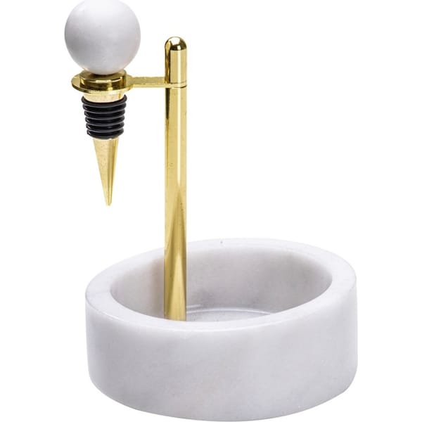 Tempa Emerson 17.5cm Wine Bottle Holder Set Marble/Stainless Steel Storage White