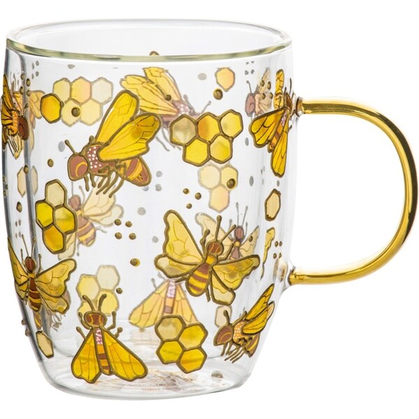 Ashdene Natures Keepers Double Walled 350ml Glass Mug Coffee/Tea Drink Cup Bee
