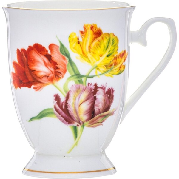 Ashdene Botanical Symphony 320ml Footed Mug Cup Fine Bone China Parrot Tulip