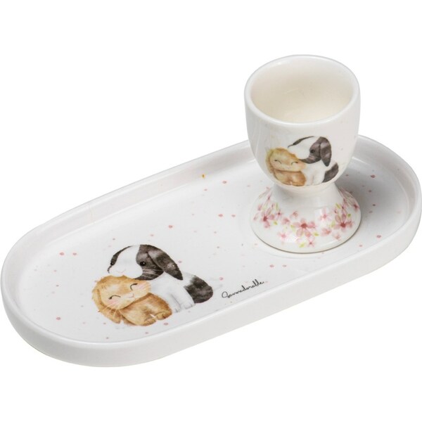 2pc Ashdene Little Darlings 50ml Egg Cup Container & Plate Set Bunnies Soldier