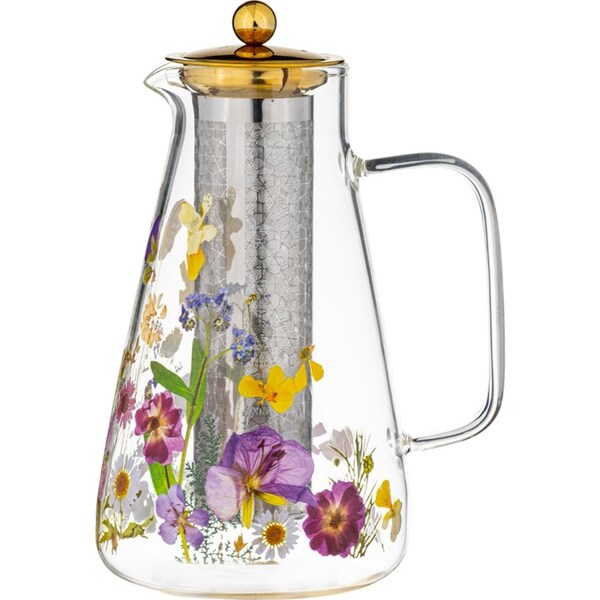 Ashdene Pressed Flowers 1.5L/25cm Glass Jug Pitcher w/ Stainless Steel Infuser