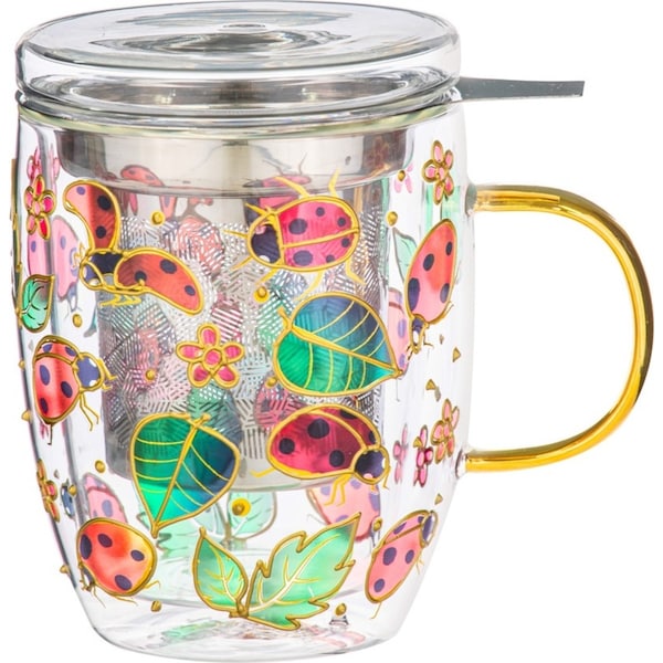 3pc Ashdene Natures Keepers 350ml Double Walled Mug Cup w/ SS Infuser Ladybug