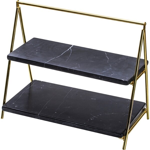 Tempa Emerson Marble/Stainless Steel 40cm Serving Tower Tray Display Stand Black