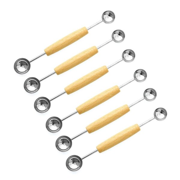 6x Cuisena Stainless Steel/Wood Melon Double Baller Fruit Scooper/Carving Spoon