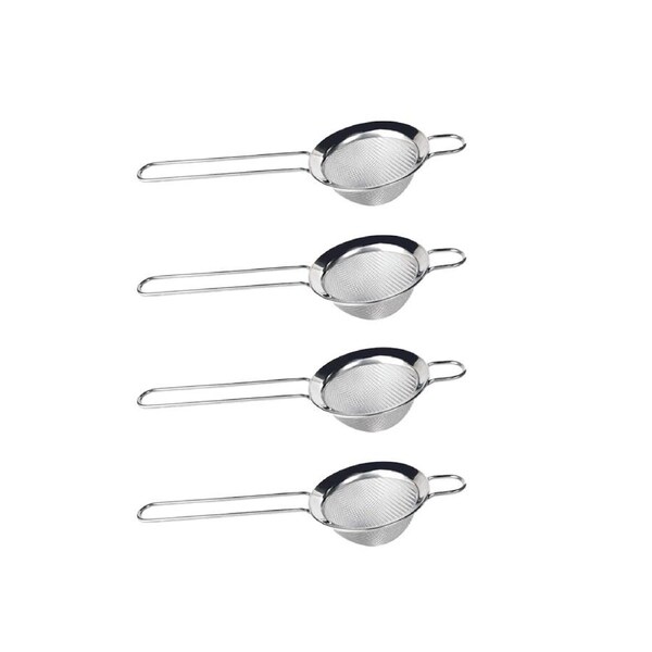 4x Cuisena Stainless Steel 8cm Strainer Pasta/Fruit Drainer w/Long Handle Silver