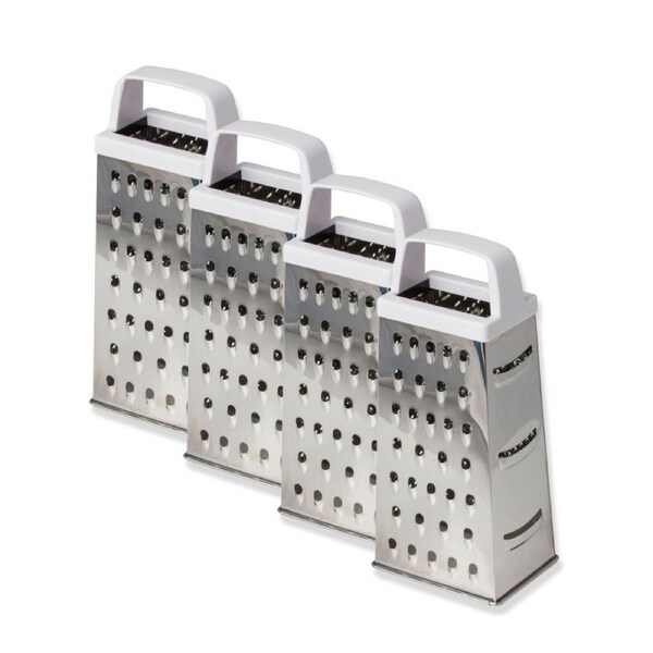 4x Cuisena 4-Sided Stainless Steel Box Grater Coarse Fine Zester w/ White Handle