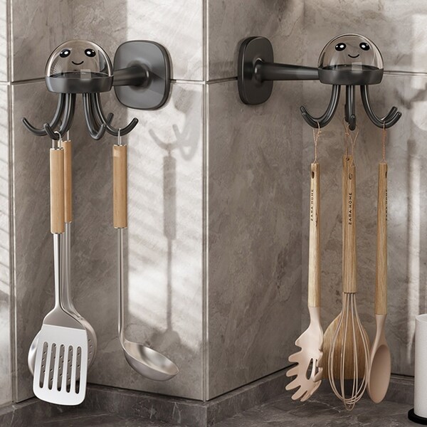 3Pcs Rotating Hook Cute Six Claw Frame Kitchen Storage 360 Degree Seamless Hook
