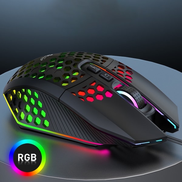 Wire Honeycomb RGB Mouse Gaming Mouse with 3 Gears 1600 DPI Adjustable Mice